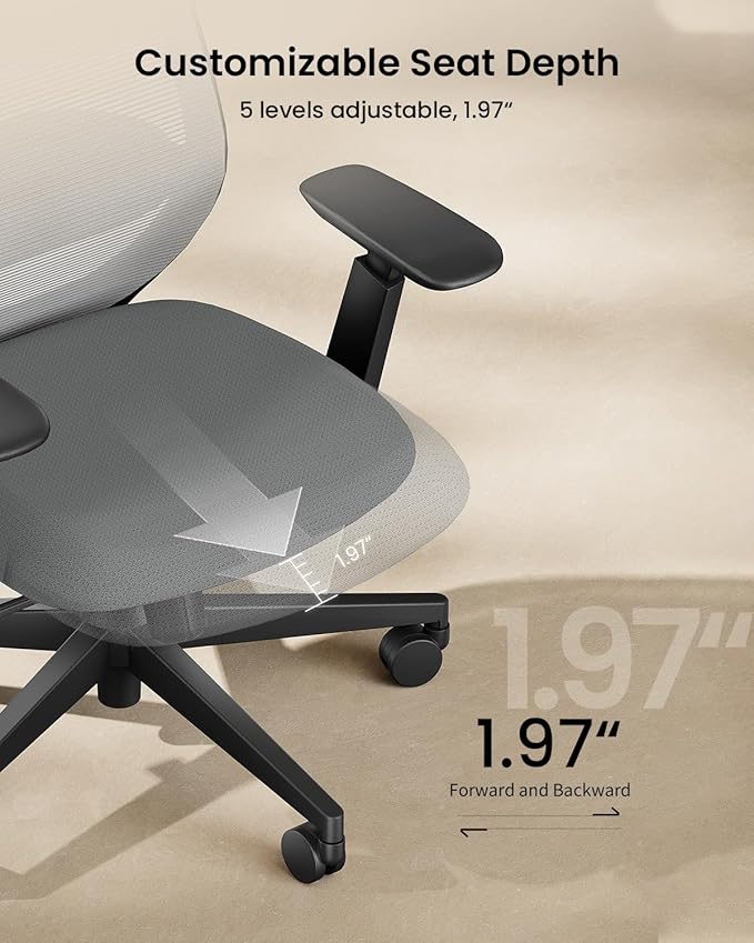 ProtoArc Ergonomic Office Chair – EC200 High-Back Mesh Computer Chair with Lumbar Support, 3D Adjustable Headrest & Sliding Seat for 8+ Hour Comfort, Big & Tall Home Office Desk Chairs - Light Grey