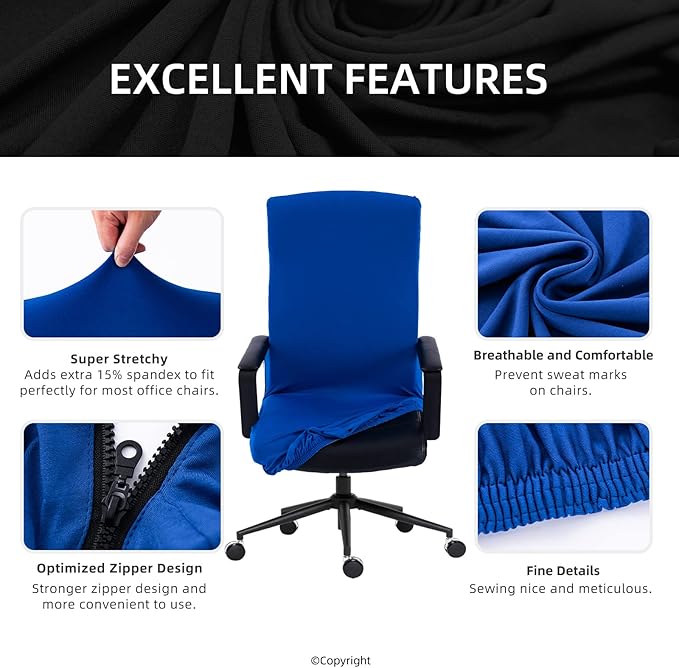 DIVA EN CAMINO DEC Stretch Office Chair Cover with Zipper, Soft Polyester Slipcover for High Back or Rotating Desk Chair