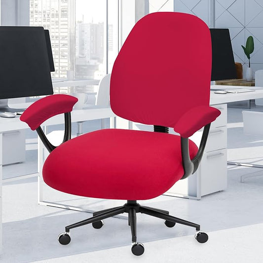 Stretchable Office Chair Seat Covers - Universal Stretch Computer Chair Slipcover - 180GSM Washable Rotating Backrest Coverings & Cushion Protectors & Armrest Covers for Dogs, Cats, Pets, Red