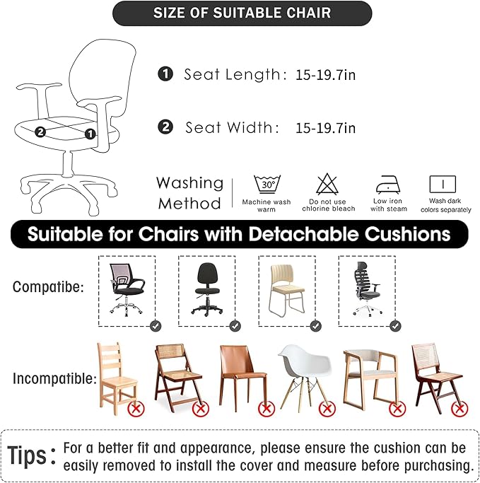 FORCHEER Office Chair Seat Cover Floral Stretch Printed Deak Chair Seat Cushion Cover 20x20inch 1 Piece Washable-Lush Flowers
