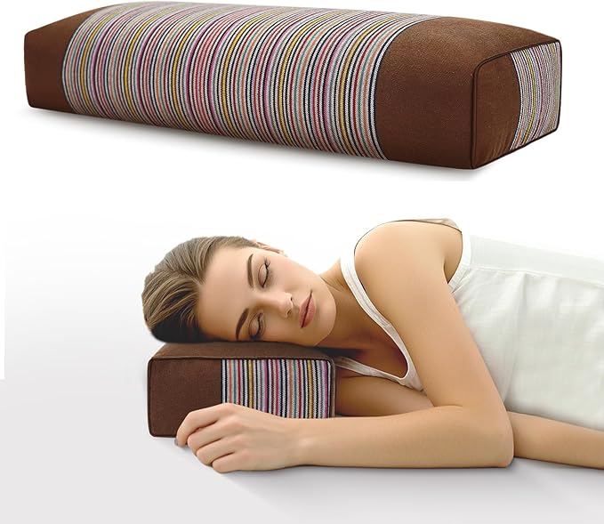 Adjustable Buckwheat Hull Pillow for Neck Pain Relief (21x8x4in) Natural Cooling Cervical Support Bed Pillow for Side & Back Sleepers with Night Sweats (Brown)