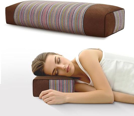 Adjustable Buckwheat Hull Pillow for Neck Pain Relief (21x8x4in) Natural Cooling Cervical Support Bed Pillow for Side & Back Sleepers with Night Sweats (Brown)
