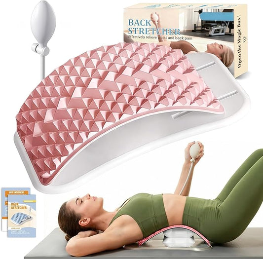 Back Stretcher for Lower Back Pain Relief, Adjustable Lumbar Support Board with Acupressure Points, Back Stretcher Board for Scoliosis, Spine Decompression Support(Pink)