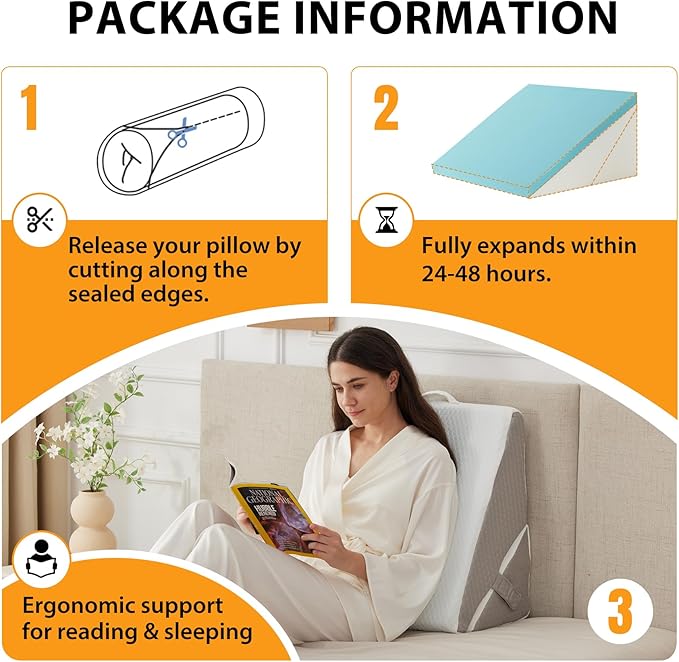 Ruqmuis Bed Wedge Pillow for Sleeping, 9&12 Inch Adjustable Wedge Pillow Set for After Surgery, Triangle Pillow for Back Pain Relief, Leg Support, Acid Reflux, Gerd, White/Grey