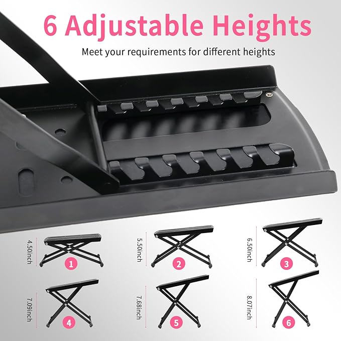 Pedicure Foot Rest, 6-Height Adjustable Non-Slip Foot Stand for Easy at Home Pedicures, Foldable Stool