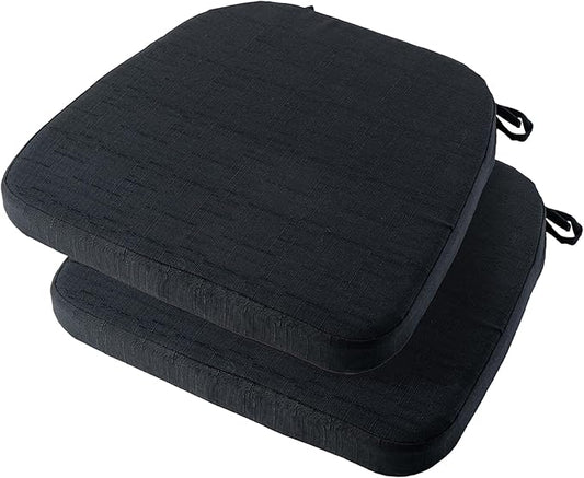 Battilo Chair Cushions for Dining Chairs with Ties, Indoor/Outdoor Kitchen Chair Pad with Non-Slip Backing, Dining Seat Cushion with Machine Washable Removable Cover, 16"x16"x2", Set of 2, Black