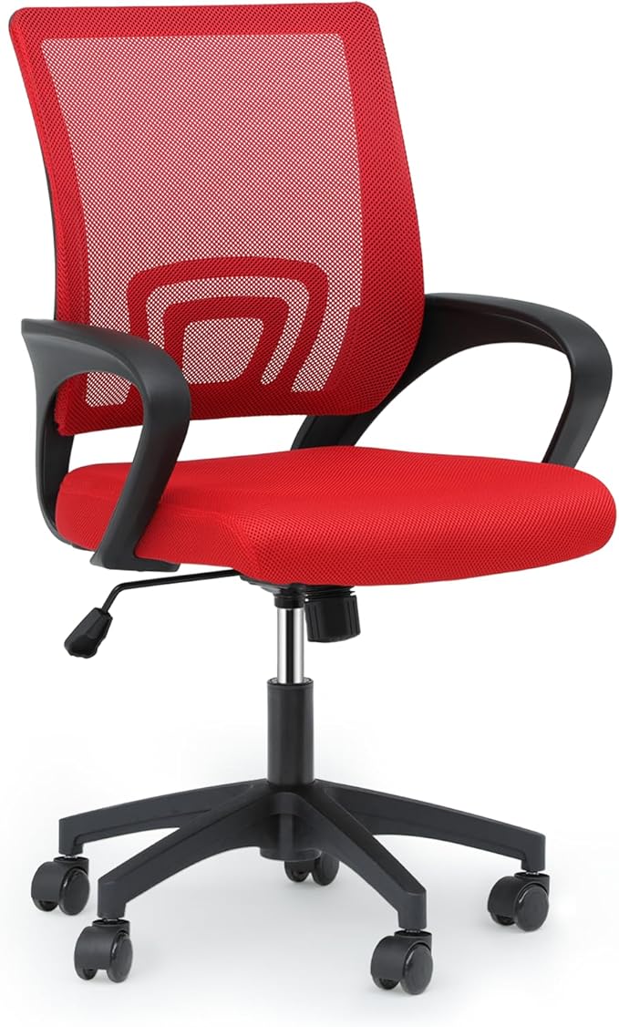 MoNiBloom Mesh Office Chair, Ergonomic Computer Chair for Adults, Rolling Swivel Mid-Back Desk Chair with Lumbar Support, Comfy Armrest for Home Office, Gaming, Red
