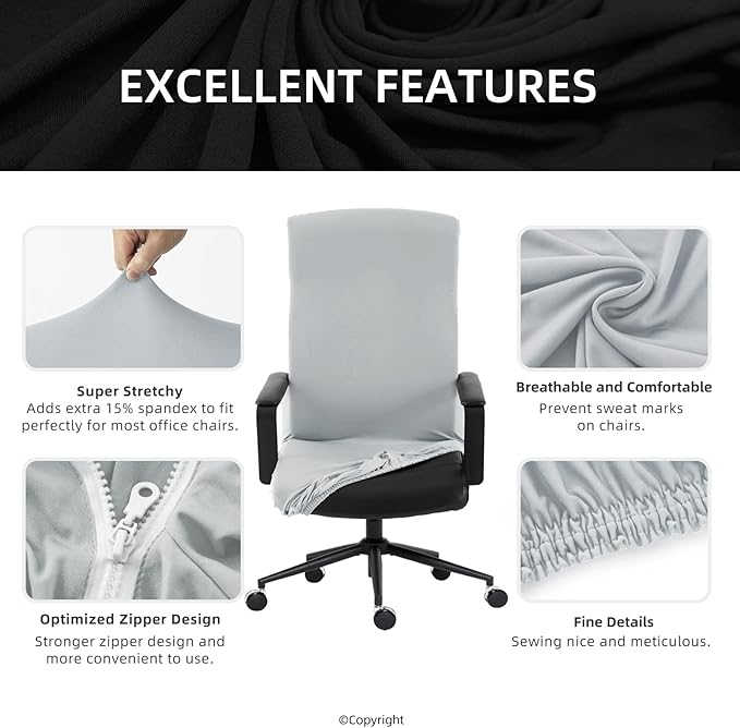 DIVA EN CAMINO DEC Stretch Office Chair Cover with Zipper, Soft Polyester Slipcover for Desk or Boss Chair, Light Gray