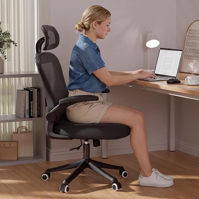 SeekFancy Ergonomic Office Chair M903, Computer Desk Chair with Wheels, High Back Mesh Office Chair with Adjustable Lumbar Support, Headrest, Flip-Up Armrests, Black