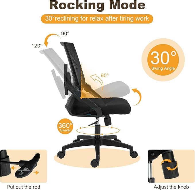 Ergonomic Office Chair, 400lbs Desk Chair with Flip-Up Arms and Lumbar Support, Rolling Work Swivel Chair with Breathable Mesh, High Back Office Computer Chair for Long Hours (Black)