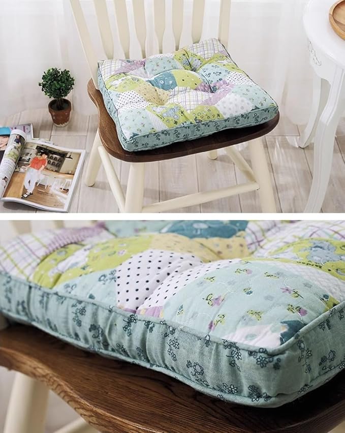 Boho Cotton Quilted Chair Cushion for Dining Chairs Non Slip Soft Comfortable Chair Pads with Ties Patchwork Printed Seat Cushion for Kitchen Chairs Office Chairs (Pattern Q,16"x16")