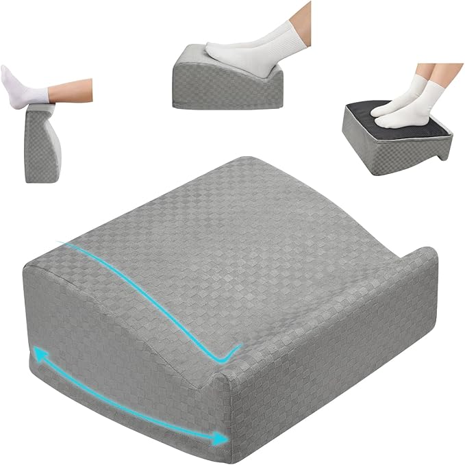 Ergonomic Foot Rest for Under Desk at Work – 15° Tilt Angle Under Desk Footrest with High-Resilience Foam, Velvet Top & Non-Slip Base, Comfortable Foot Stool for Office Chair and Home, Grey