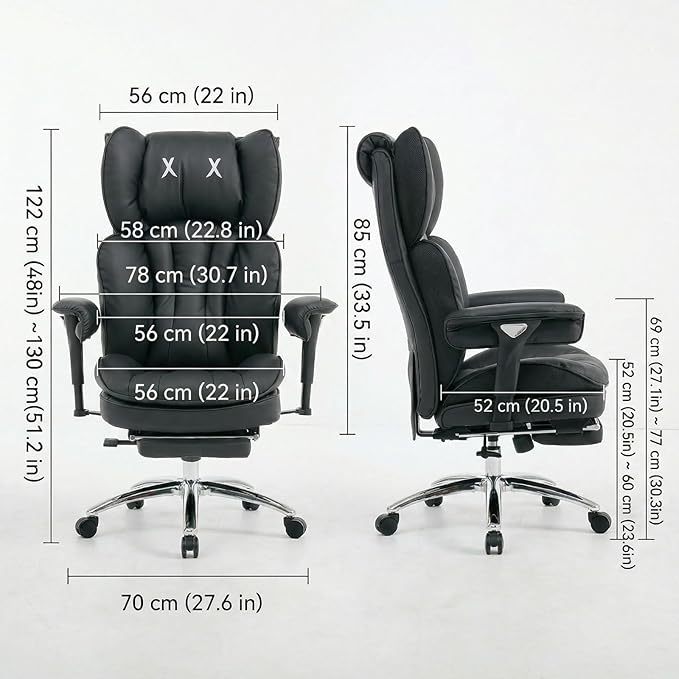Efomao Big and Tall Office Chair 400lbs Capacity, Executive High Back Chair with 3-Angle Locking Recline and Footrest, Wide Double Padded Desk Chair for Home Office, Metal Frame, Black