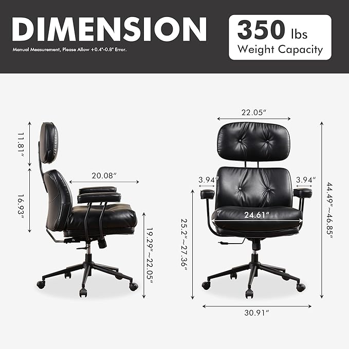 High Back Executive Office Chair with Comfortable Deep Seat,Black PU Leather Modern Office Chair,Ergonomic Big and Tall Computer Desk Chair with Lumbar Support(Black)