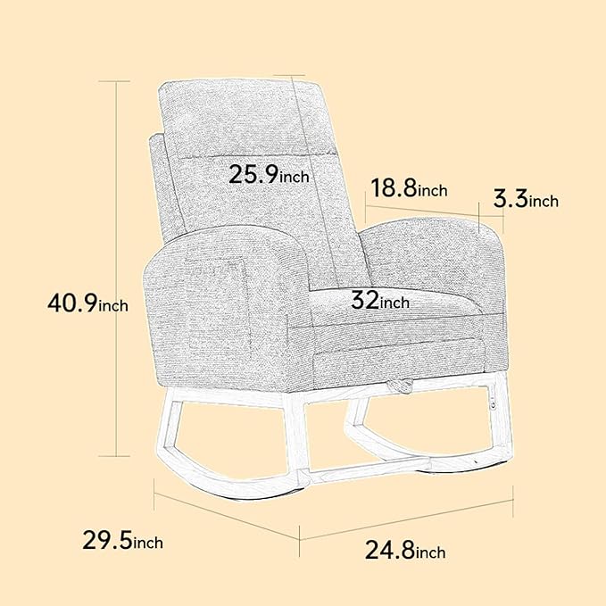 40" Fabric Nursing Rocking Chair, Nursery Chairs with Adjustable Foot Rest, High Backrest Upholstered Arm Chair with Side Pockets, Wood Rocking Chair for Living Room, Bedroom, Baby Room (Cyan)