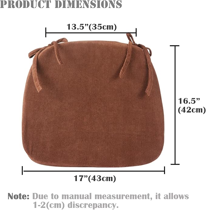 Big Hippo Chair Pads Memory Foam Chair Cushion with Ties for Dining Chair Non Slip Kitchen Pads and Dining Room Seat Cushion with Machine Washable Cover - 17"x16" (Brown)
