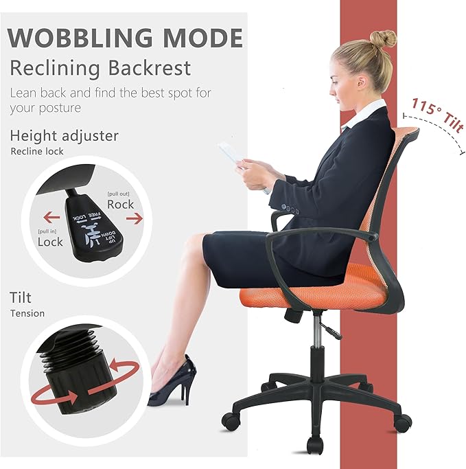 PayLessHere Office Computer Gaming Chair Ergonomic Mesh Desk Chair Adjustable Video Game Chairs with 360 Degrees Swivel Wheels Armrest Lumbar Support for Home Office (Orange)