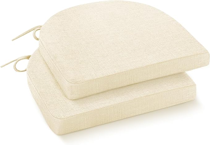 IPYNBAP Chair Cushions for Dining Chairs, Kitchen Chair Cushions, 16'' x 16'' x 2'', Non Slip Indoor Seat Cushions, Chair Pads for Dining Chairs with Ties & Removable Cover, Set of 2, Beige