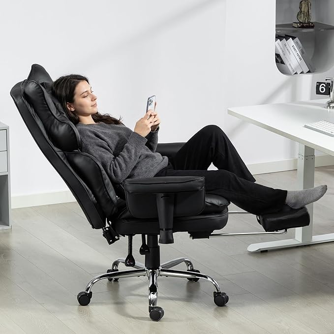 Big and Tall Massage Office Chair with Heat, Extra Wide Double-Layer Pocket Spring Cushion, High Back Reclining Gaming Chair with Adjustable Armrests & Footrest, Heavy Duty Ergonomic Chair, Gray
