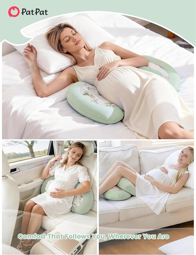 PATPAT Pregnancy Pillow for Sleeping, Maternity Pillow with Removable Cooling Cover, Support for Back, Belly and Hips, Portable Travel Wedge Pillow for Pregnant Women with Adjustable Small Pillow