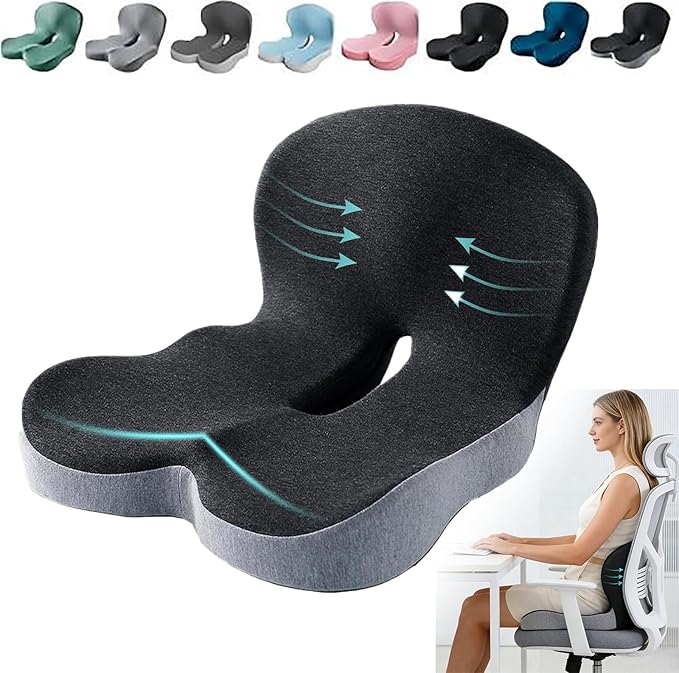 LITALARM Orthopedic Cushion,Back and Seat Cushion for Back Pressure Relief, Ergonomic Non Slip Memory Foam Seat Skin Sciatica Pad Cushions for Car,Truck, Desk,Gaming Chair (Grey)