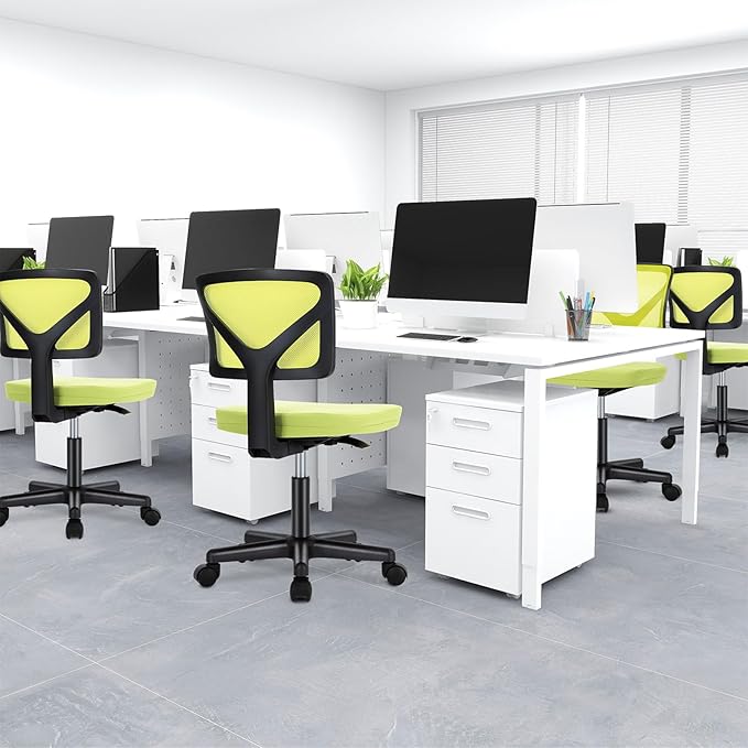 DUMOS Small Desk Chair Armless, Ergonomic Adjustable Home Office Swivel Rolling Task Chair No Arms, Comfy Mesh Mid Back Computer Work Vanity Desk Chiars with Wheels for Small Spaces, Green