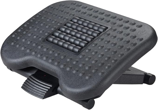 Adjustable Footrest with Massage Texture and Roller, Foot Rest for Under Desk at Work, 3 Height Adjustment Ergonomic Foot Stool and 30 Degree Tilt Angle for Office & Home, Black