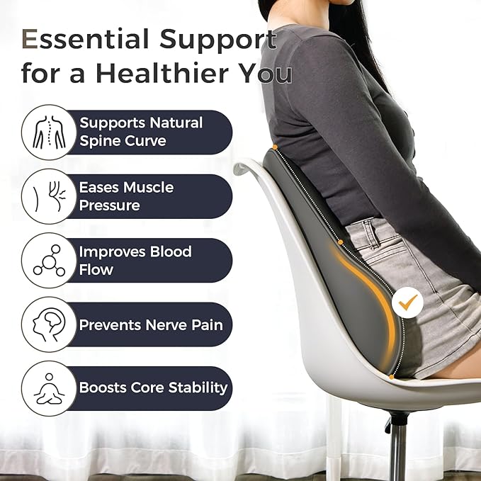 Coverado Lumbar Support Pillow for Car, Ergonomic Memory Foam Back Pillow for Office Chair, Back Cushion for Back Pain Relief, PU Leather Car Lumbar Support for Driving Seat