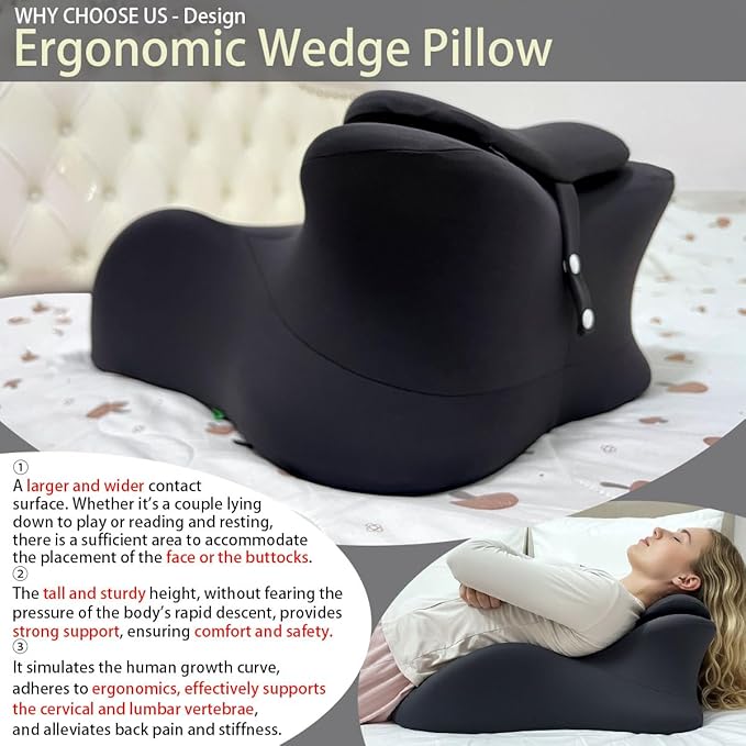Memory Foam Wedge Pillow Couples Pillow - Intimacy Butt Pillow Cushion for Lumbar Support, 27° Lift Waterproof Posture Support Pillow Modern Style for Home Bedroom