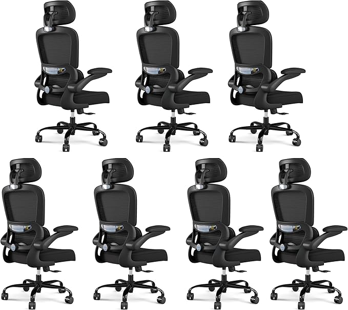 TRALT Office Chair Ergonomic Desk Chair, 330 LBS Home Mesh Office Desk Chairs with Wheels, Comfortable Gaming Chairs Black, Pack of 7