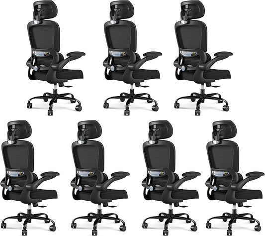 TRALT Office Chair Ergonomic Desk Chair, 330 LBS Home Mesh Office Desk Chairs with Wheels, Comfortable Gaming Chairs Black, Pack of 7