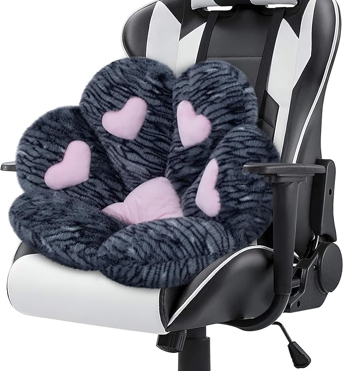 MOONBEEKI Cat Paw Cushion Chair Comfy Kawaii Plush Seat Cushions Shape Lazy Pillow for Gamer Chair 28"x 24" Cozy Floor Cute Seat Kawaii for Girl Worker Gift, Dining Room Bedroom Decorate （Black Silve）