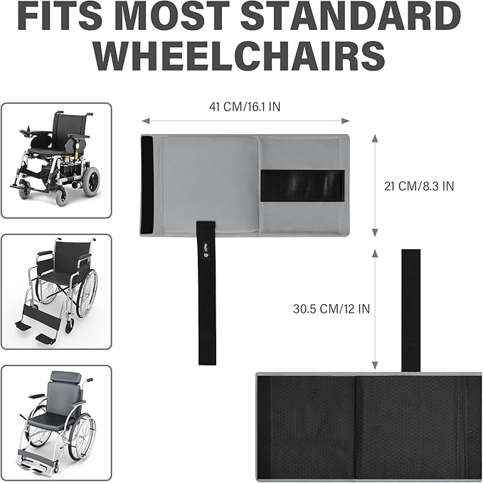 SPRING SEAON Wheelchair Footrest Covers, 1 Pair Soft Plush Foot Rest Pads with Non-Slip Backing, Removable Foam Insert, Hook-and-Loop Closure, Fits Most Standard Wheelchairs (Gray)