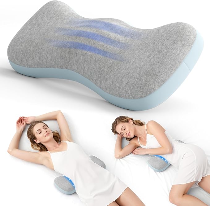 Lumbar Support Pillows for Bed, Lower Back Pillow for Sleeping, Memory Foam Waist Pain Relief Pillows, Lumbar Pillow for Sleeping, Bed, Car, Couch (Grey Blue)