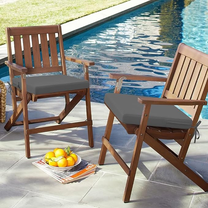 idee-home Outdoor Chair Cushions Set of 4, 19" x 19" Outdoor Seat Cushion Waterproof Patio Furniture with Ties, Dining Chair Pads