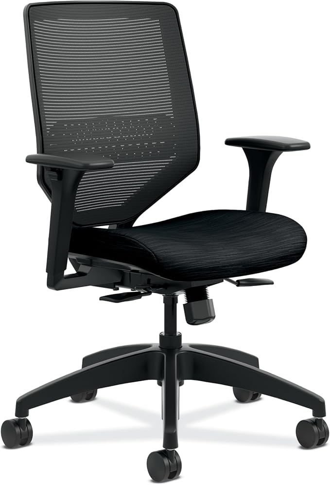 HON Solve Ergonomic Mesh Task Chair with Adjustable Lumbar Support and Arms, Synchro‑Tilt Desk and Computer Seating for Home Office or Workstation, Black