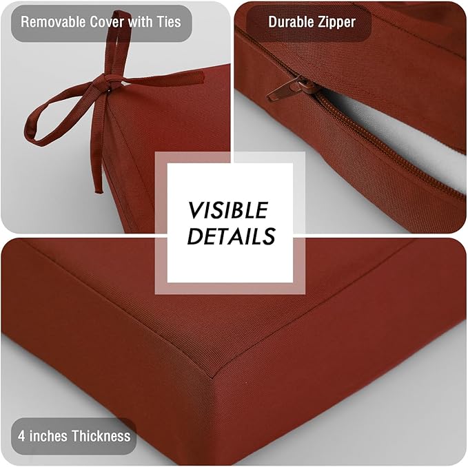 idee-home Outdoor Chair Cushions Set of 2, Outdoor Seat Cushions for Patio Furniture, Waterproof Outside Replacement Chair Pad for Lawn Porch
