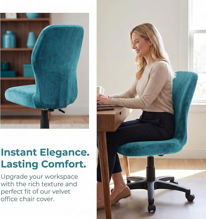 Deisy Dee Velvet Stretch Armless Office Chair Covers - Colorful Stretch Slipcover for Desk Chairs (Turqouise)