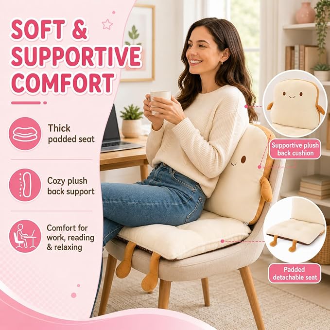 ChezMax Chair Cushion Plush Detachable Seat Back Cushion with Ties Thickened Chair Pads Toast Cartoon Waist Pillow for Outdoor Car Office Patio Bedroom Living Room Smiley