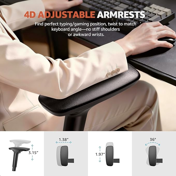 ErgoSift M2 Office Chair Ergonomic Desk Chair High-Back Mesh Desk Chair with Adjustable Lumbar Support and Headrest 4D Armrests for Long Hours Sitting Black