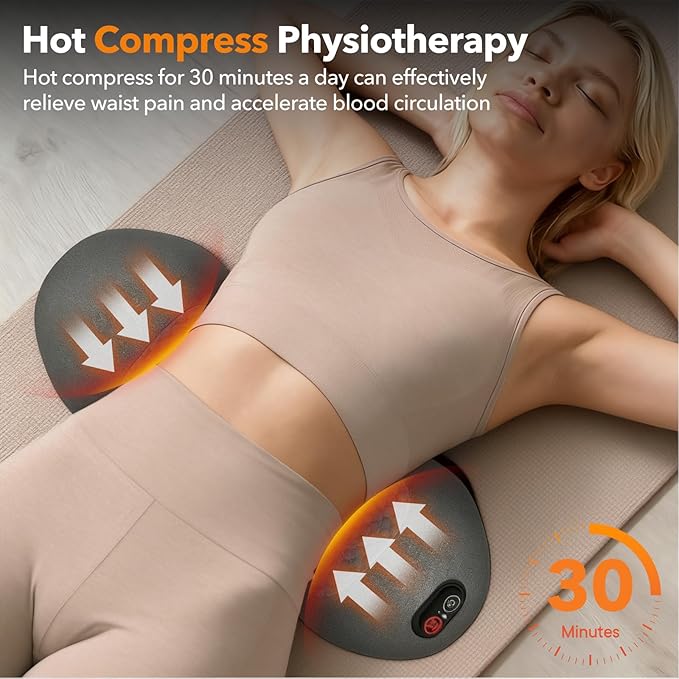 Electric Lumbar Massager Support Pillow 3 in 1 with Adjustable Height for Bed and Chair, Back Massager with Heat, Massage for Pain Relief Deep Tissue, Waist Wedge Bolster