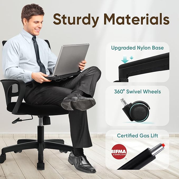ETONEX Office Chair with Ergonomic Mid Back Cushion Lumbar Support Adjustable Swivel Rolling Computer Gaming Desk Chair Comfy Mesh Seat Wheels Home Executive Use (2 Pack, Black)