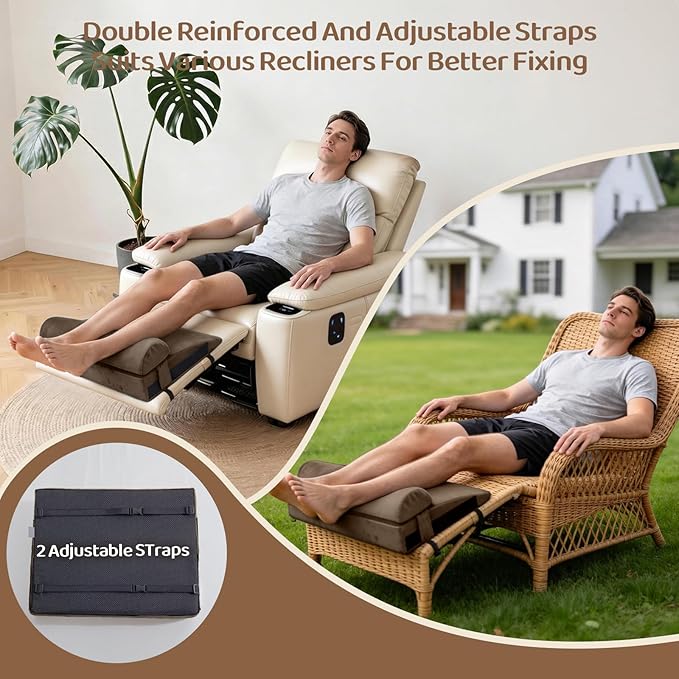 Recliner Foot Rest Cushion - Recilner Leg Rest Cushion with Removable Semi-Cylinder for Superior Support, Adjustable Recliner Foot Rest Extender, Recilner Leg Pillow with 2 Straps, Coffee