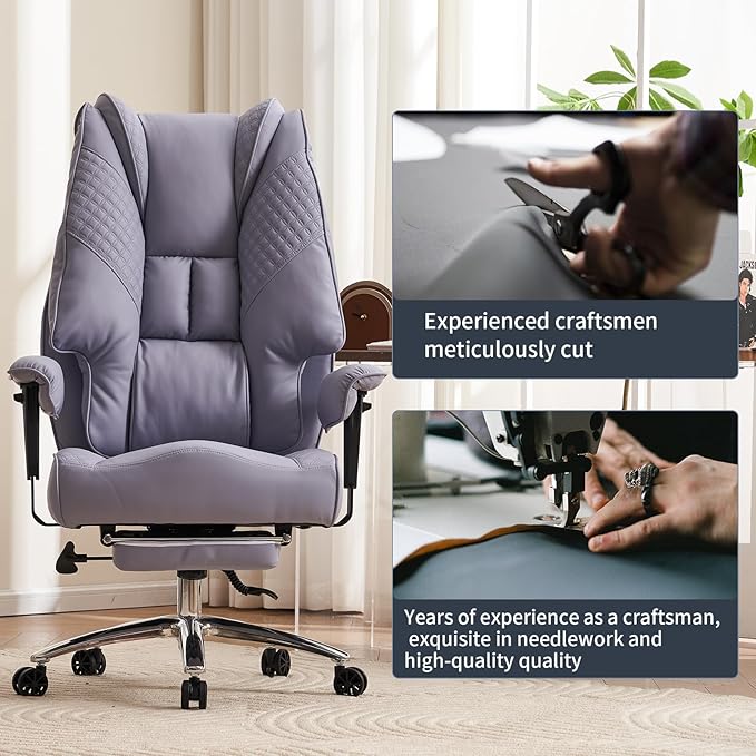 EXCEBET Big and Tall Office Chair 400lbs Wide Seat, Leather High Back Executive Office Chair with Foot Rest, Ergonomic Chairs Lumbar Support for Lower Back Pain Relief (Light Purple)