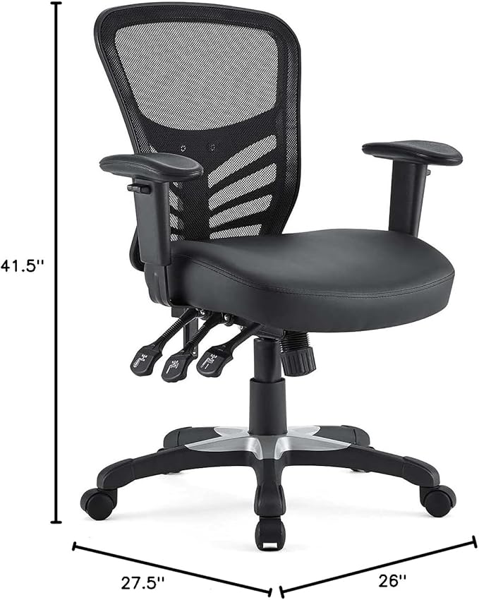 Modway Articulate Mesh Office Chair with Fully Adjustable Vegan Leather Seat In Black