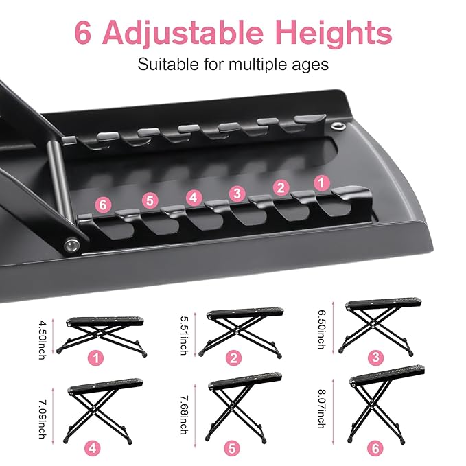 Subay Pedicure Foot Rest, 6 Heights Adjustable Foot Stand for Pedicure, Foldable Non-Slip Pedicure Stand for Easy At Home Pedicures, No More Bending or Stretching Pedicure Stool Tool for Home Foot Spa