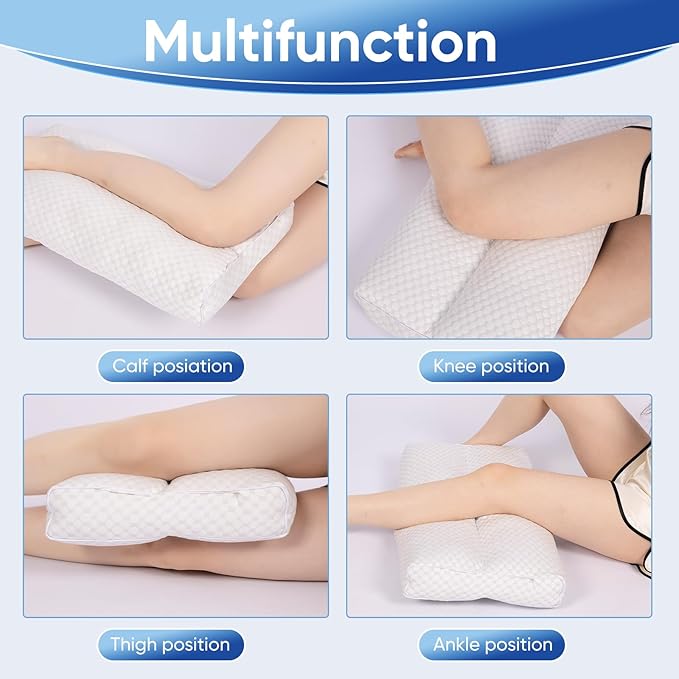 Cooling Knee Pillow for Side Sleeper, 4"Leg Pillow for Side Sleeping, 100% Cooling Fabric Pillow for Between Knees While Sleeping - High Support Alternative for Relieving Leg, Back, and Knee Pain