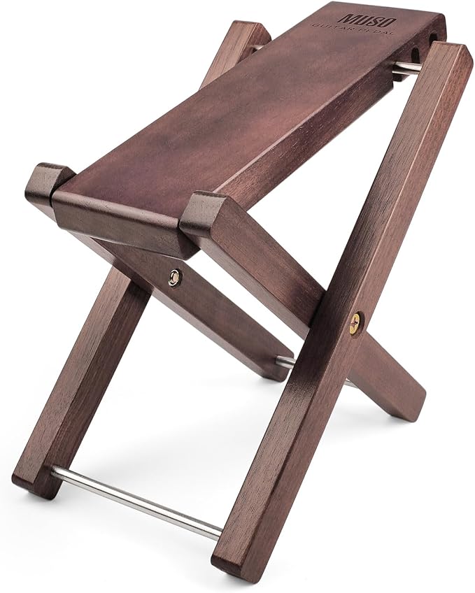 MUSO Guitar Footrest Stool, Folded Wooden Pedal, 3 Level Adjustable,Suitable for Classical Acoustic Guitar,Ergonomic & Durable (America Black Walnut)