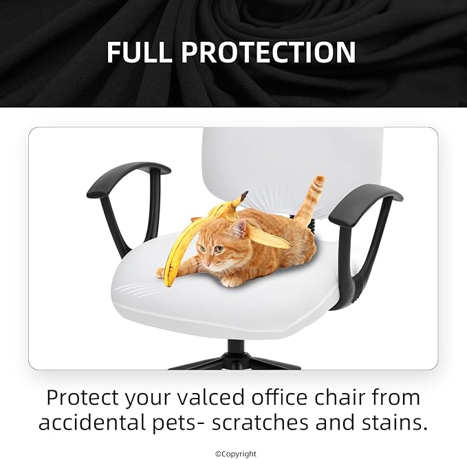 Stretchable Desk Office Chair Seat Covers - Universal Spandex Computer Chair Slipcover - Removable Washable Rotating Backrest Coverings & Cushion Protectors for Dogs, Cats, Pets, White