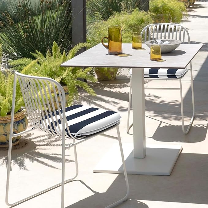 DYTXIII Set of 4 Outdoor Chair Cushions with Ties,Water Repellent Patio Chair Pads 17"x 16" for Outdoor Furniture,Round Corner Seat Cushions for Garden Yard Kitchen Cabana Navy